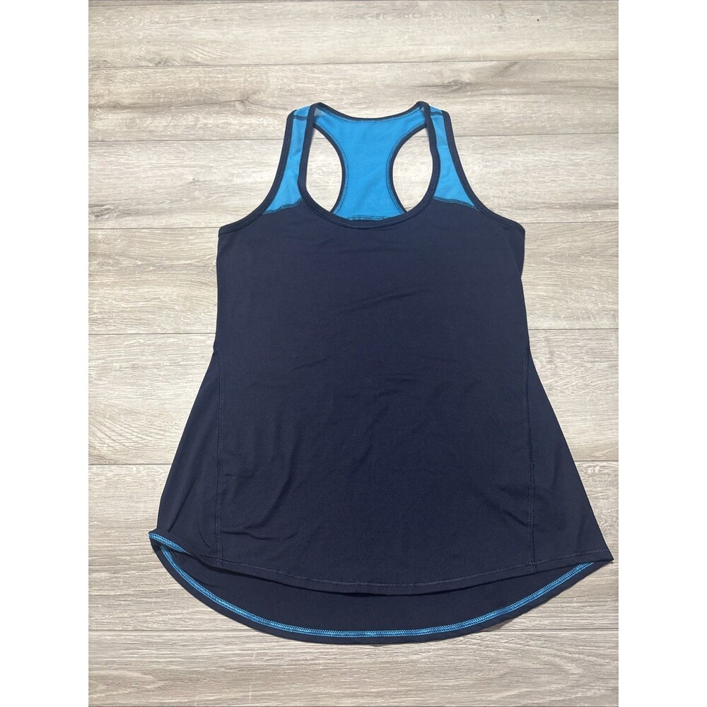 Athleta Racerback Color Block Hi-Lo Tank Mesh Accents Women's XS Navy Turquoise
